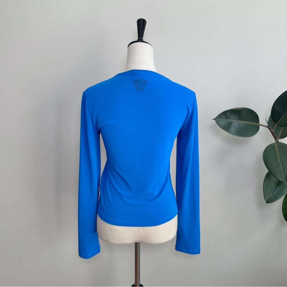 VERSACE Jeans Couture Women’s Blue Long Sleeve Shirt Top Italy Logo Sz M - Picture 3 of 9